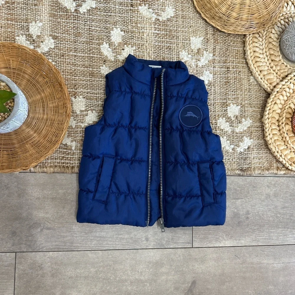 New Tommy Bahama Baby Boys Puffer Vest Jacket Navy Blue Logo Patch 12 Months
